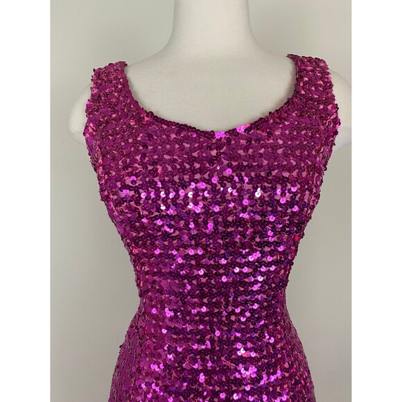Size Medium | Vintage 60s 1960s Sequined Fuchsia Barbie Pink Bombshell Dress - Picture 3 of 8